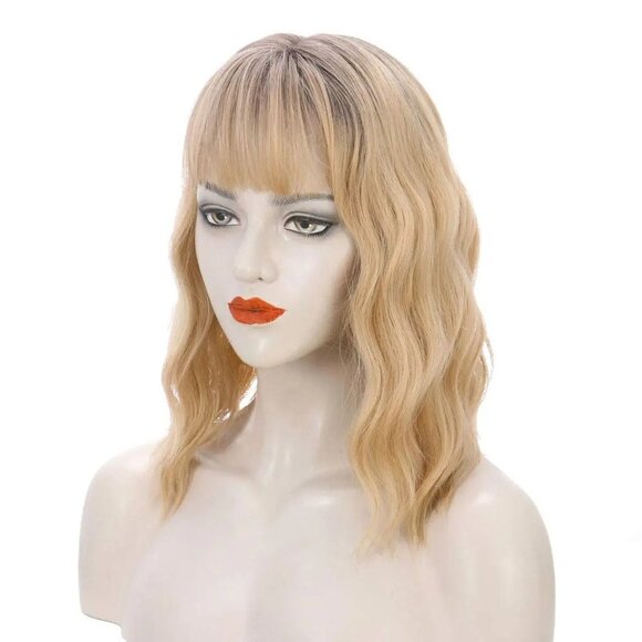 Ombre Dirt Blonde Wig With Bangs - Picture 4 of 5